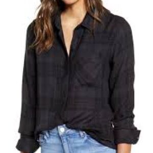 Rails Small Button Down Black, Purple and Gray Plaid Shirt